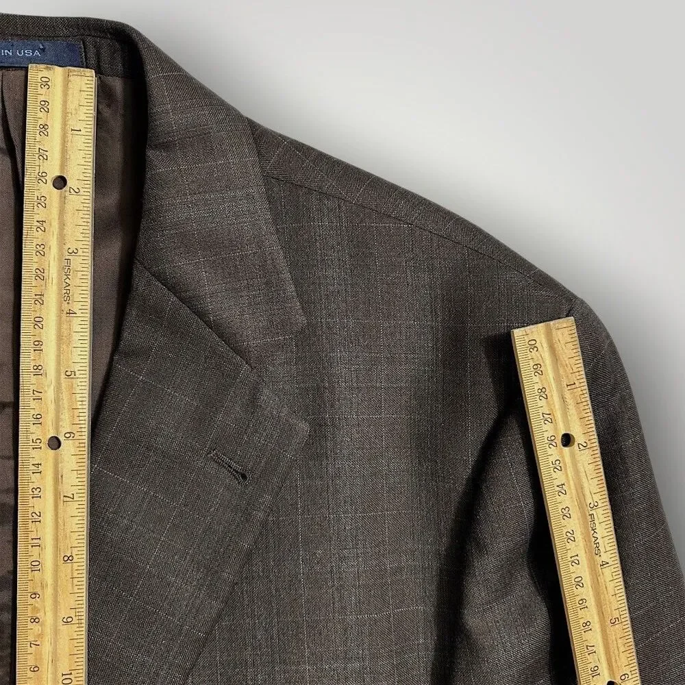 ABBOUD LORO PIANA 130*S Wool Mens Blazer 44R Sport Coat Suit Jacket Brown Plaid